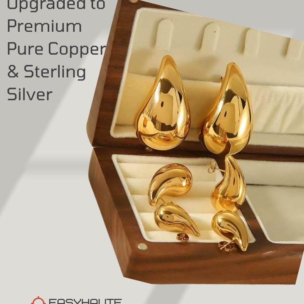 Hypoallergenic Gold-Silver Teardrop Hoops - 7cm Lightweight Earrings for Women - Picture 4 of 5